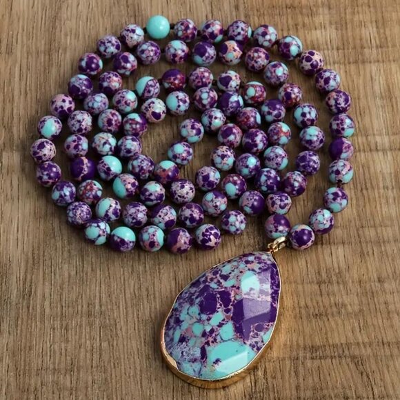 *RARE* MOHAVE KINGMAN PURPLE TURQUOISE SPECK 8MM STONE TEARDROP NECKLACE F - Picture 3 of 5